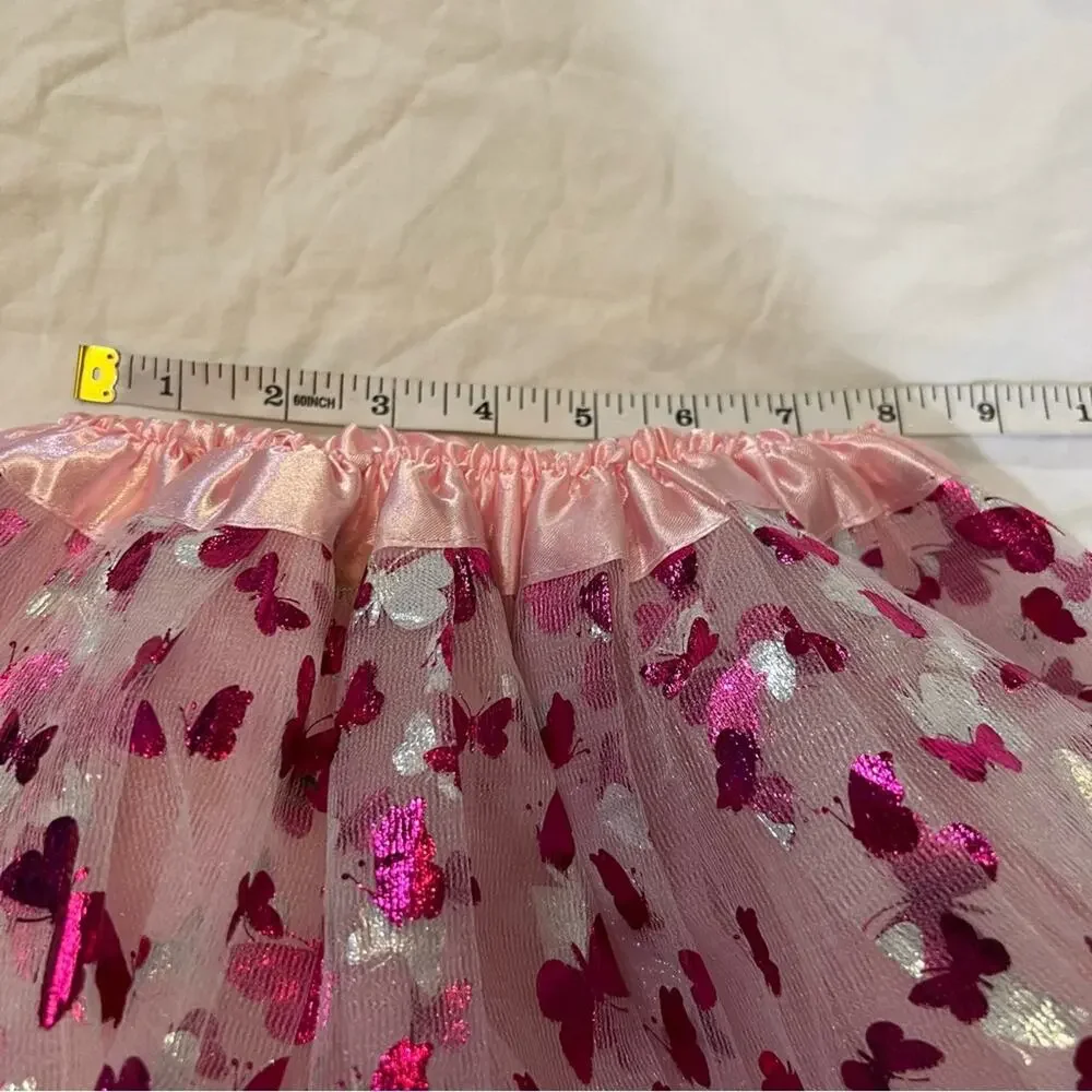 Girls Tulle Butterfly Dress Up Tutu Pink white and silver XS/S